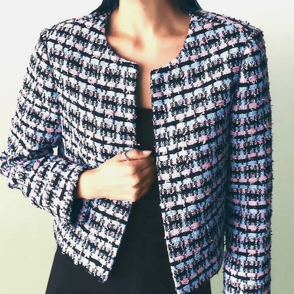 ANN TAYLOR long clasp front tweed jacket NWT petite 16